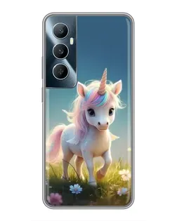 Чехол для Realme C65 с картинкой «Единорог на поляне»