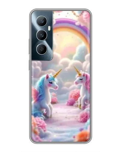 Чехол для Realme C65 с картинкой «Радуга и единороги»