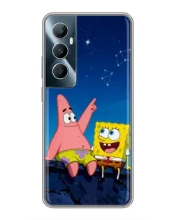Чехол для Realme C65 с картинкой «Губка Боб и Патрик ночью»