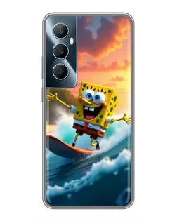 Чехол для Realme C65 с картинкой «Губка Боб серфингист»