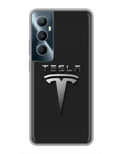 Чехол для Realme C65 с картинкой «Стальной логотип Tesla»