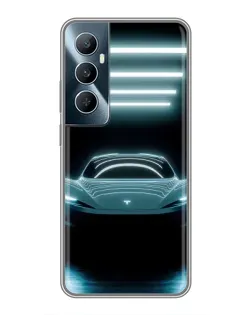 Чехол для Realme C65 с картинкой «Tesla в неоне»