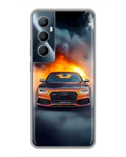 Чехол для Realme C65 с картинкой «Audi в огненном дыму»