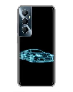 Чехол для Realme C65 с картинкой «Неоновый контур Lamborghini»