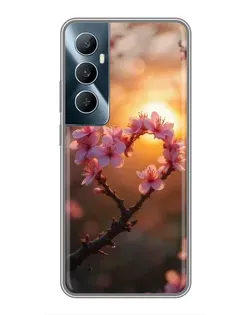 Чехол для Realme C65 с картинкой «Розовый цвет сердце на фоне заката» Чехол для Realme C65 с картинкой «Розовый цвет сердце на фоне заката»