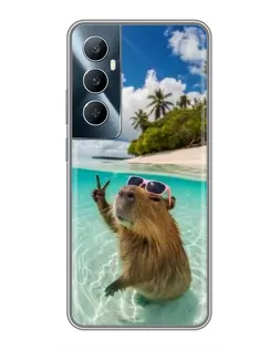 Чехол для Realme C65 с картинкой «Капибара на море»