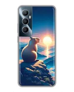Чехол для Realme C65 с картинкой «Закат солнца с капибарой»