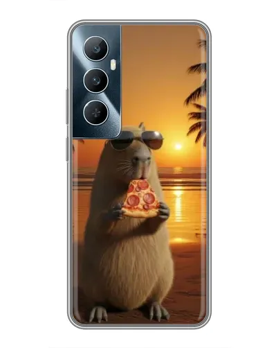 Чехол для Realme C65 с картинкой «Капибара с пиццей»