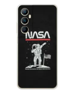 Чехол для Realme C66 с картинкой «NASA — шагаем по Луне»