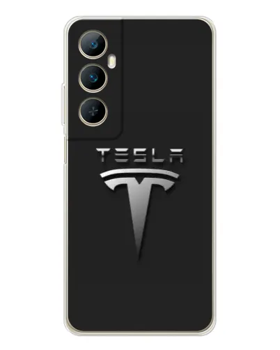 Чехол для Realme C66 с картинкой «Стальной логотип Tesla»