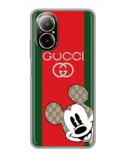 Чехол для Realme C67 с картинкой «Gucci — полосы и Микки»