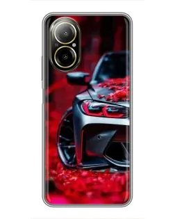 Чохол для Realme C67 з картинкою «Спортивна BMW та квіти»