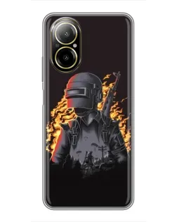 Чехол для Realme C67 с картинкой «PUBG — огненный силуэт»