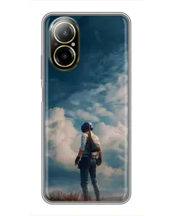 Чехол для Realme C67 с картинкой «Герой PUBG на скале»