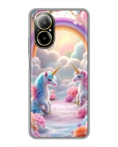 Чехол для Realme C67 с картинкой «Радуга и единороги»