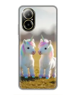 Чехол для Realme C67 с картинкой «Пара единорогов»