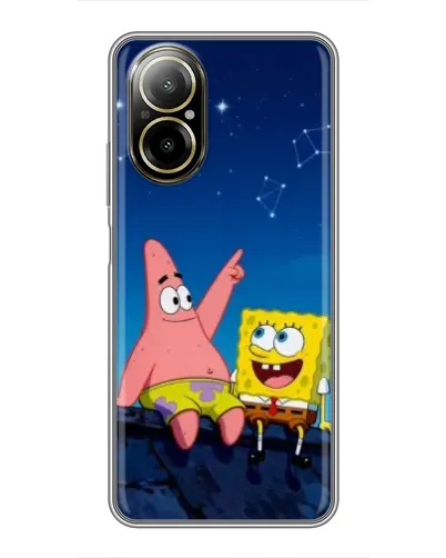 Чехол для Realme C67 с картинкой «Губка Боб и Патрик ночью»