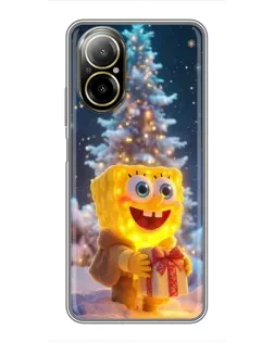 Чехол для Realme C67 с картинкой «Рождественский Спанч Боб»