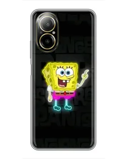 Чехол для Realme C67 с картинкой «Неоновый Губка Боб»