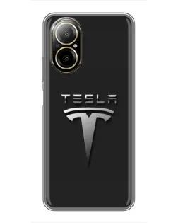 Чехол для Realme C67 с картинкой «Стальной логотип Tesla»