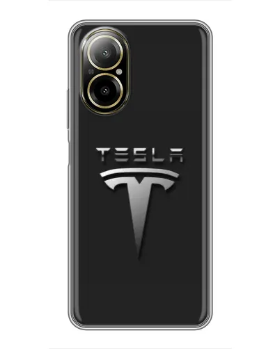Чехол для Realme C67 с картинкой «Стальной логотип Tesla»