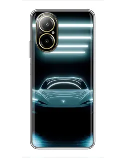 Чехол для Realme C67 с картинкой «Tesla в неоне»
