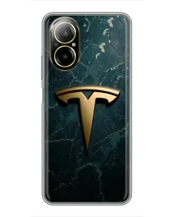 Чехол для Realme C67 с картинкой «Мраморная Tesla Gold»