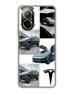 Чехол для Realme C67 с картинкой «Коллаж Cybertruck Tesla»