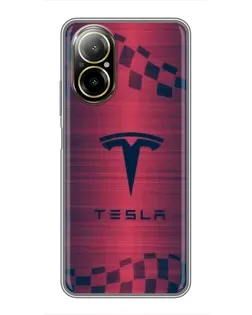 Чехол для Realme C67 с картинкой «Тесла красный карбон»