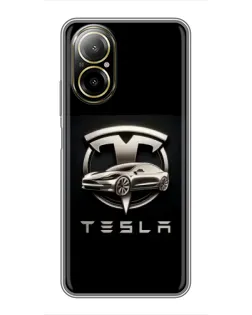 Чехол для Realme C67 с картинкой «Tesla — серебристое авто»