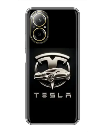 Чехол для Realme C67 с картинкой «Tesla — серебристое авто»