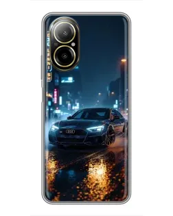 Чехол для Realme C67 с картинкой «Ночной город и Audi»