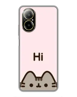 Чехол для Realme C67 с картинкой «Пушин говорит Hi»