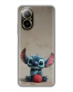 Чехол для Realme C67 с картинкой «Стич на коричневом фоне»