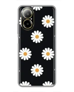 Чехол для Realme C67 с картинкой «Ромашки на черном»