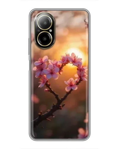 Чехол для Realme C67 с картинкой «Розовый цвет сердце на фоне заката»