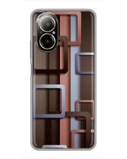 Чехол для Realme C67 с картинкой «Коричневые объемные квадраты»