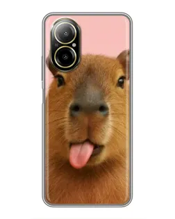 Чехол для Realme C67 с картинкой «Капибара с языком»