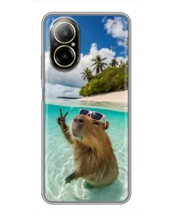 Чехол для Realme C67 с картинкой «Капибара на море»