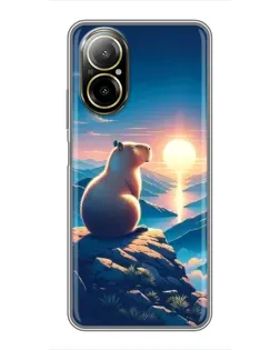Чехол для Realme C67 с картинкой «Закат солнца с капибарой»