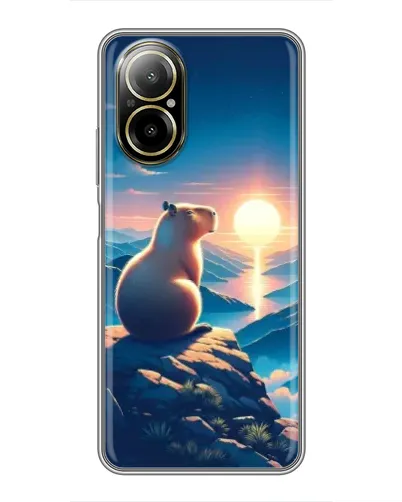 Чехол для Realme C67 с картинкой «Закат солнца с капибарой»