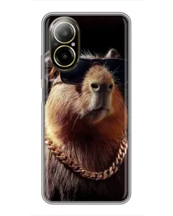 Чехол для Realme C67 с картинкой «Капибара золотая цепь»
