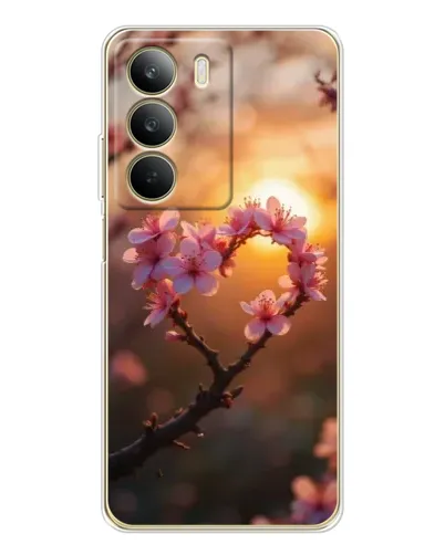 Чехол для Realme C71 с картинкой «Розовый цвет сердце на фоне заката»