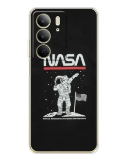 Чехол для Realme C73 5G с картинкой «NASA — шагаем по Луне»