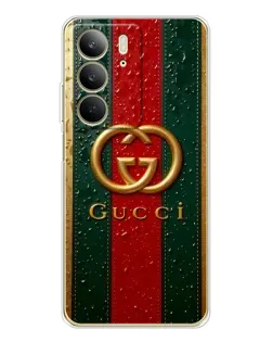 Чехол для Realme C73 5G с картинкой «Gucci — фирменная полоса и золото»