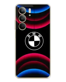Чехол для Realme C73 5G с картинкой «Логотип BMW и неоновые дуги»