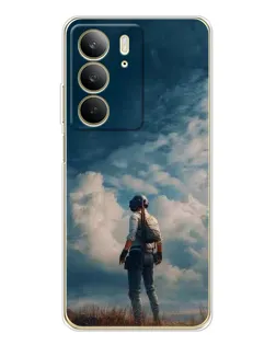 Чехол для Realme C73 5G с картинкой «Герой PUBG на скале»