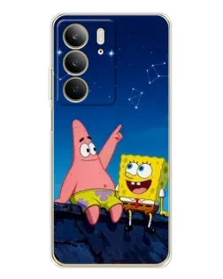 Чехол для Realme C73 5G с картинкой «Губка Боб и Патрик ночью»