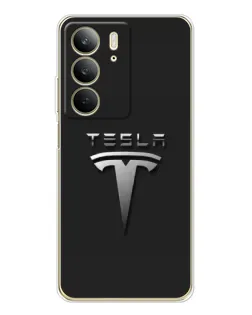 Чехол для Realme C73 5G с картинкой «Стальной логотип Tesla»