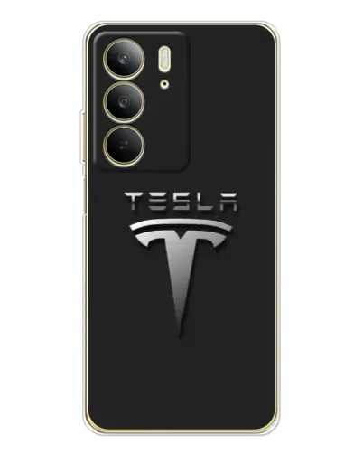 Чехол для Realme C73 5G с картинкой «Стальной логотип Tesla»
